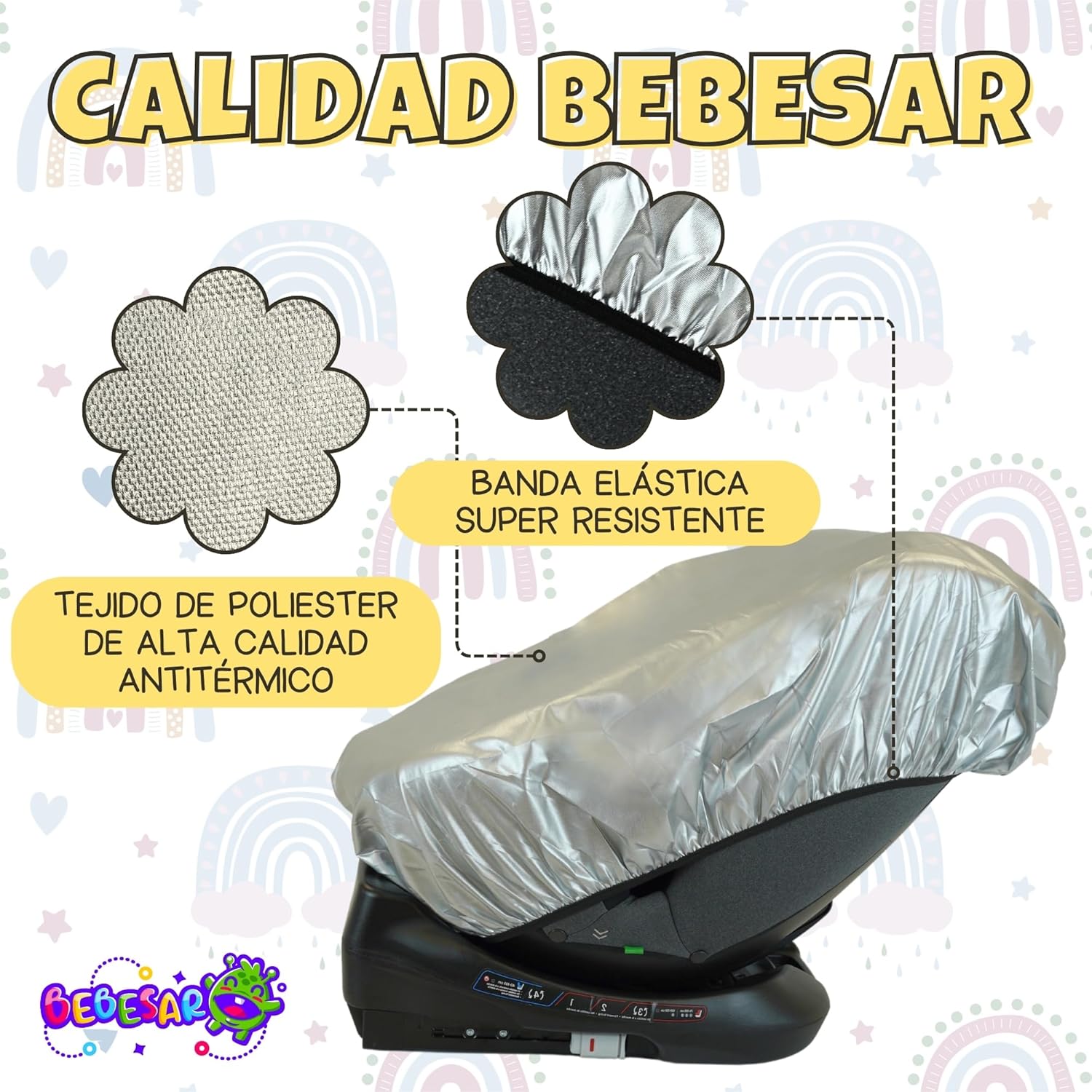 Imagen del producto - Bebesar® Funda Antitérmica para Silla de Coche Bebé - Funda Universal Compatible con Todas Las Sillas - Funda Anti-UV para Grupos 0 1 2 3 (Universal)