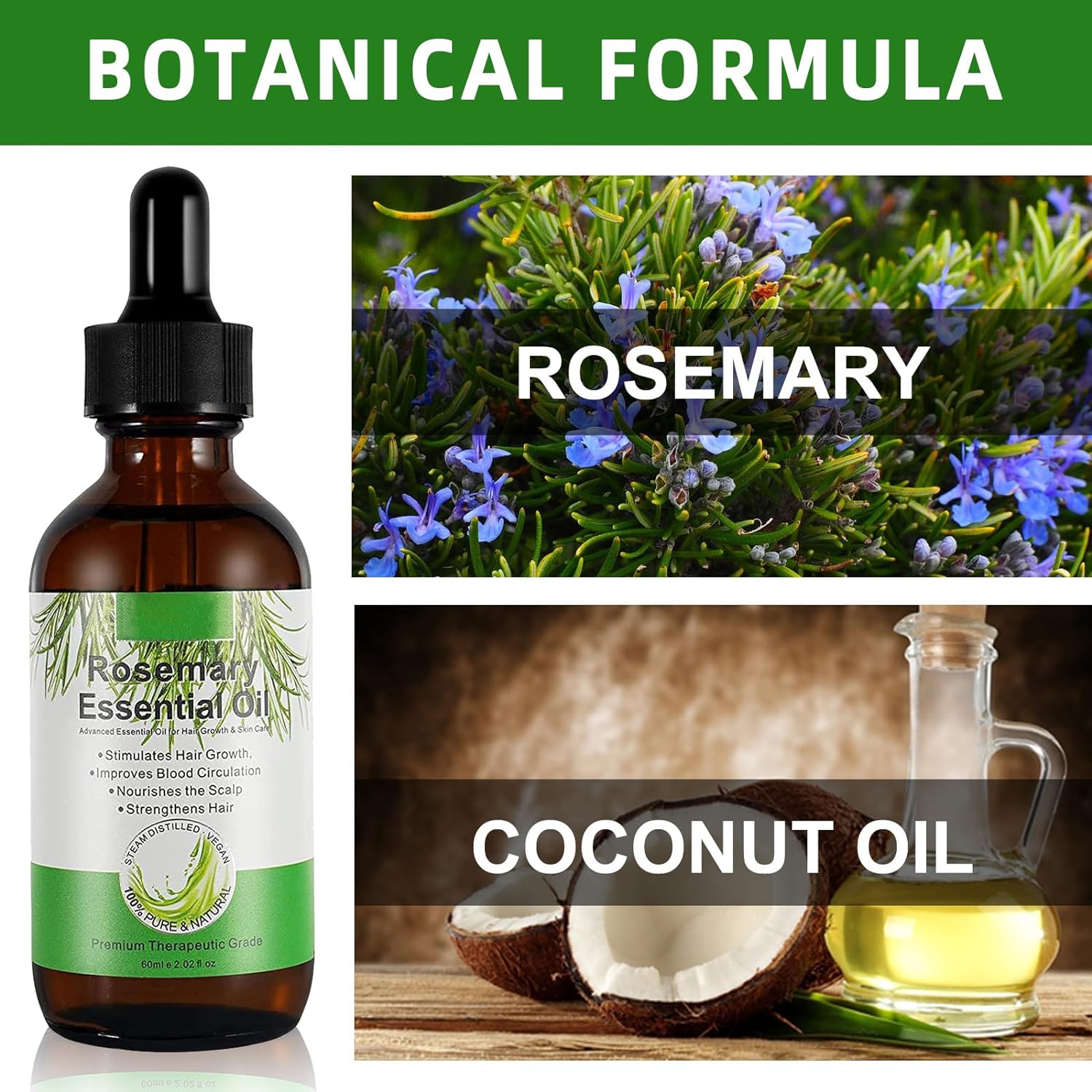 Imagen del producto - Aceite de Romero Para el Cabello, Orgánico Rosemary Oil Para el Cuidado de La Piel, Pestañas, Nutre el Cuero Cabelludo, Estimula el Crecimiento del Cabello, Rosemary Oil Para Mujeres y Hombres 60ML.