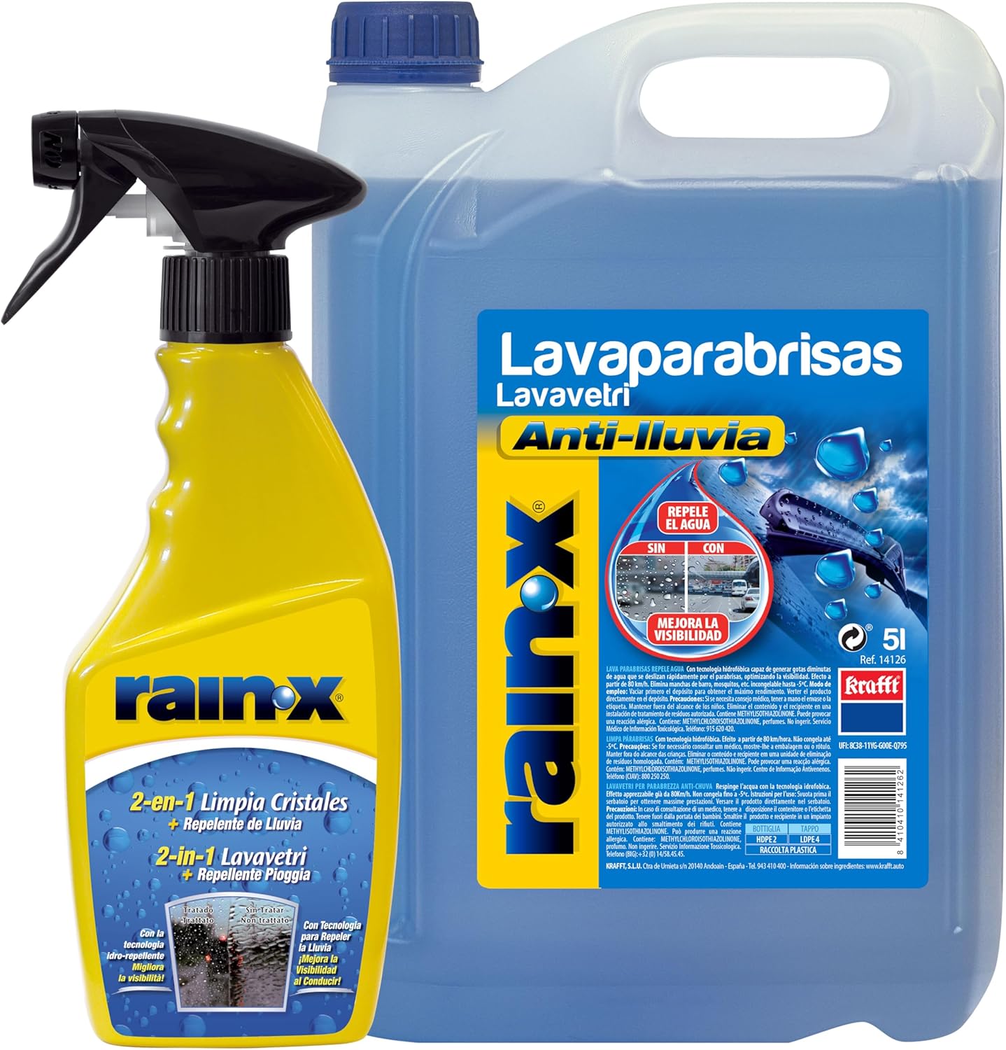 Rain-X Líquido Lavaparabrisas 5L y Tratamiento Antilluvia 500ml