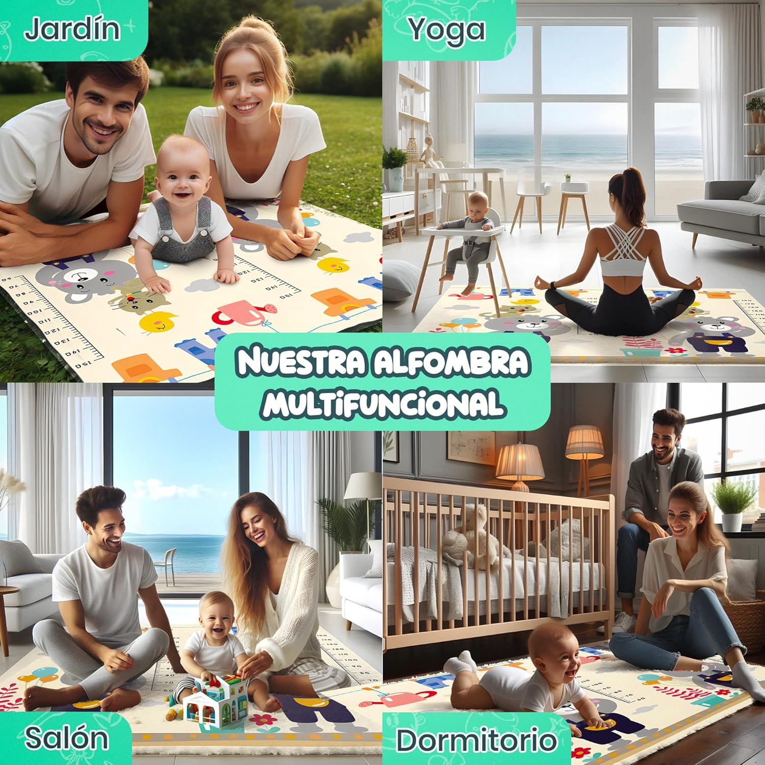 Imagen del producto - Babybaipro - Alfombra Bebe Acolchada Plegable 200x180x1 cm, Colchoneta infantil reversible XPE, Impermeable, no tóxica tapete juegos actividades regalo niña-niño cumpleaños navidad Baby PlayMat