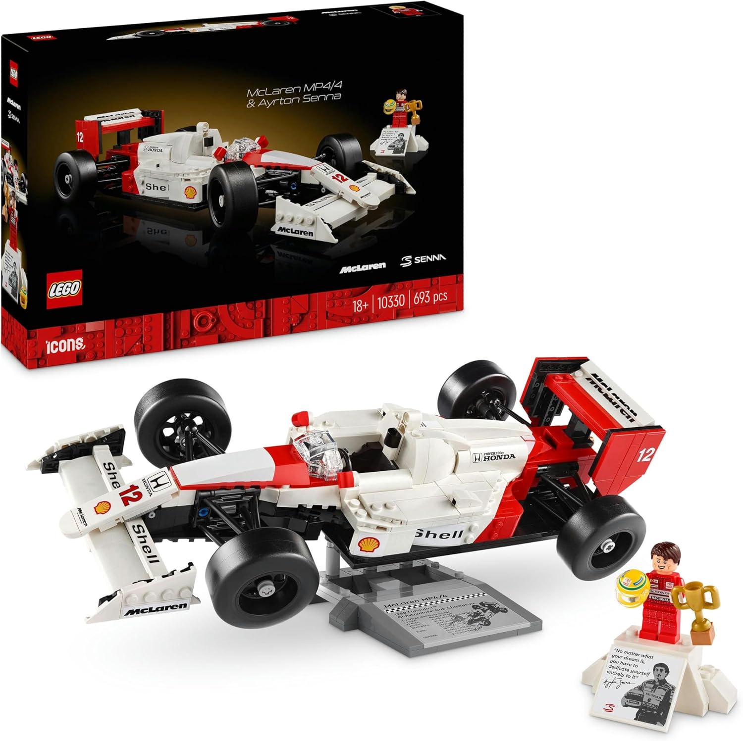 LEGO Icons McLaren MP4/4 y Ayrton Senna Minifigura: La Decoración Perfecta para Hogar y Oficina