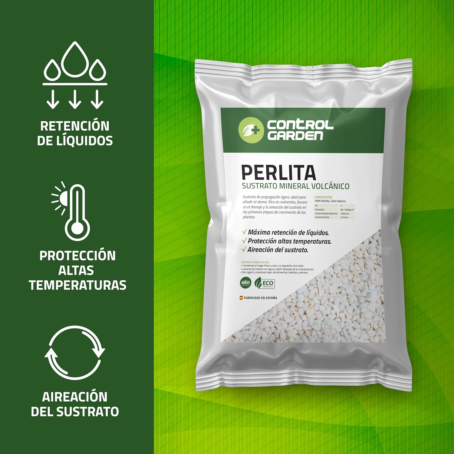 Imagen del producto - Control Garden Pack Perlita 10L + Vermiculita 10L | Sustrato para Plantas y Cultivos Interior y Exterior | Fabricado en España