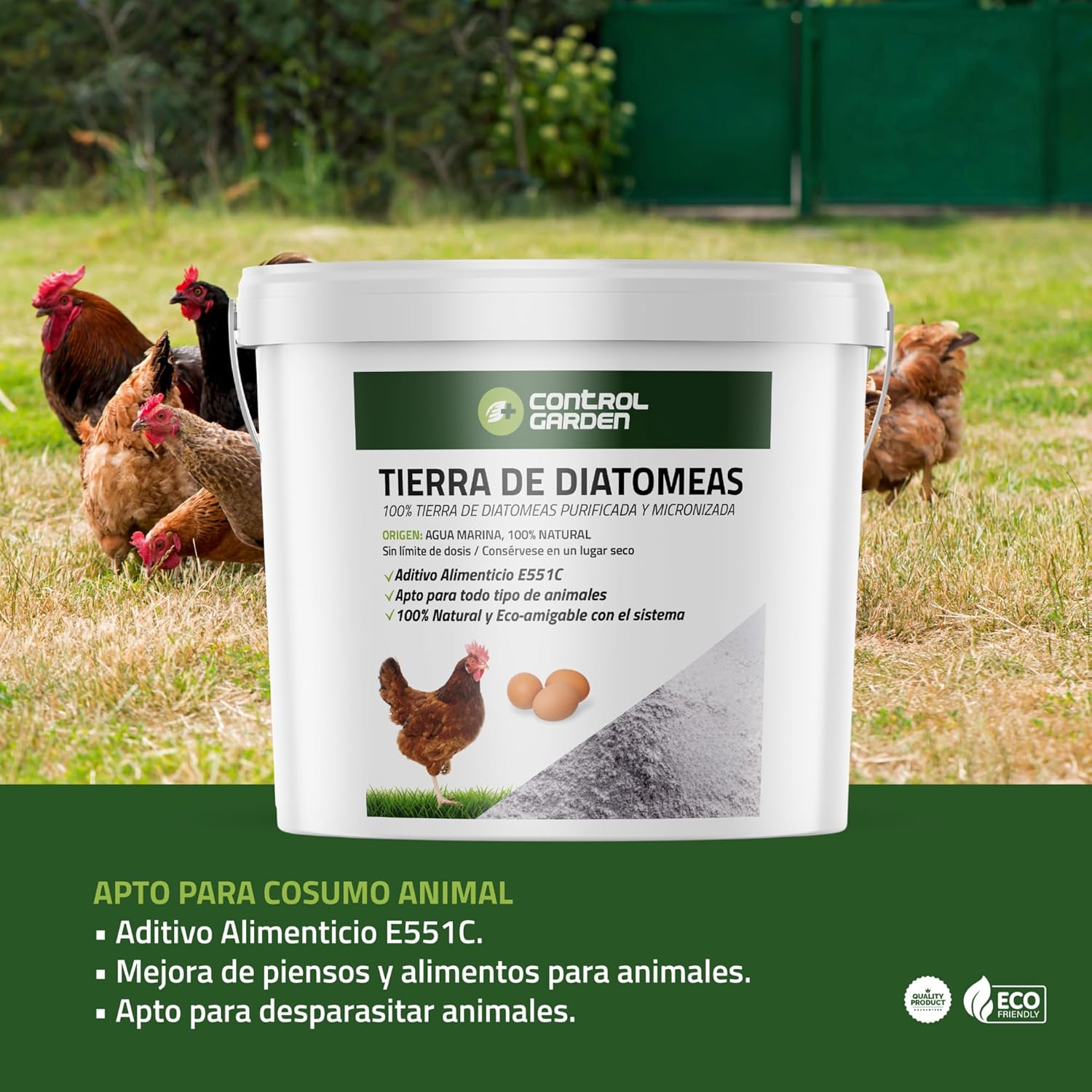 Imagen del producto - CONTROL GARDEN Tierra de Diatomeas Micronizada Sin Aditivos 5KG | Fertilizante 100% Ecológico No Calcinado | Aditivo Alimenticio E-551C para Piensos Animales | Fabricado en España