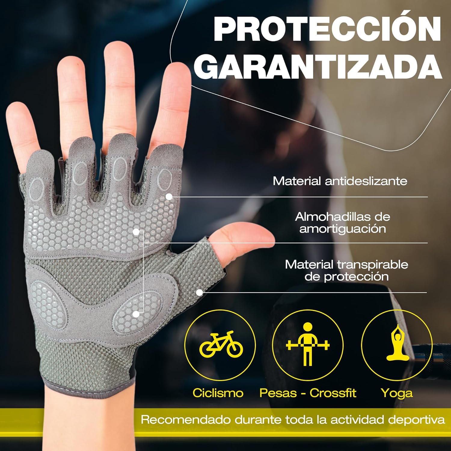 Imagen del producto - INNOOVEE Guantes Gimnasio Hombre y Mujer, Guantes Gym para Levantamiento de Pesas, Guantes Ciclismo Hombre con Protección de Palma para Fitness y Entrenamiento de Crossfit Musculación Transpirables