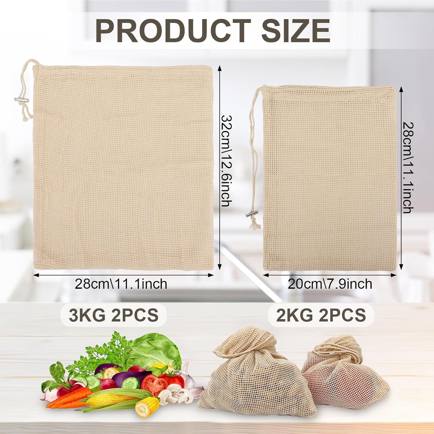 Imagen del producto - Bomtop Set 4 Malla para Cocer Garbanzos, Bolsa para Coccion, Bolsa para Legumbres Cocción de 2kg y 3kg, Red para Verduras en la olla, Red para Cocinar Alimentos, Reutilizables Red para Cocer Verduras