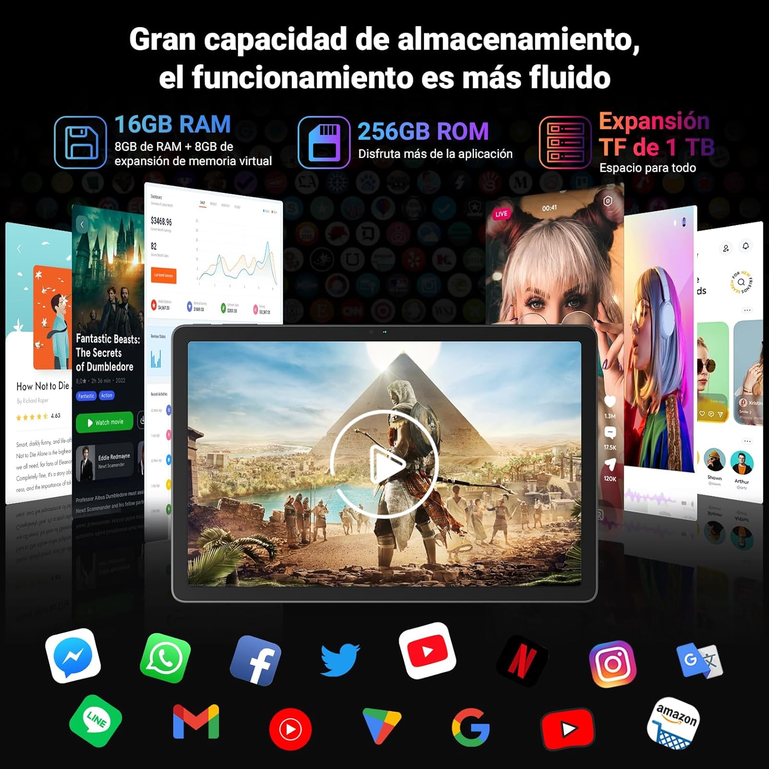 Imagen del producto - Blackview Android 14 Tablet Tab16Pro, 16GB RAM 256GB ROM/1TB TF Gaming Tablets 11 Pulgadas, 4G LTE 5G WiFi/8MP+13MP Cámara/Widevine L1/7700mAh 18W/Face ID/2024 Octa Core Tablet con Lápiz y Funda