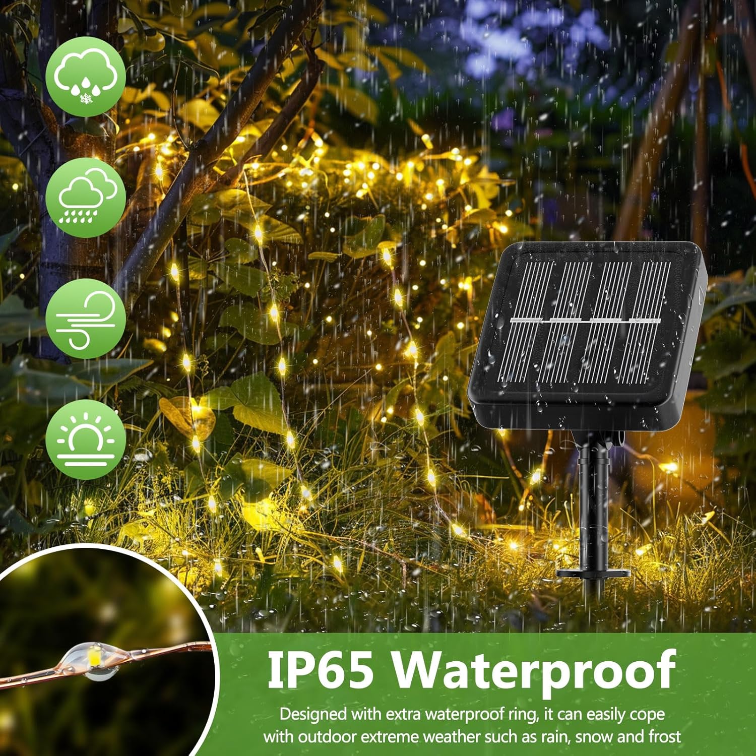 Imagen del producto - Guirnalda Luces Exterior Solar - 3 x 12M 120 LED Guirnaldas Luces Solares Exterior IP65 Impermeable Blanco Cálido 8 Modos Luces Solares LED Exterior Interior Jardin Terraza Bodas Fiestas Festivales