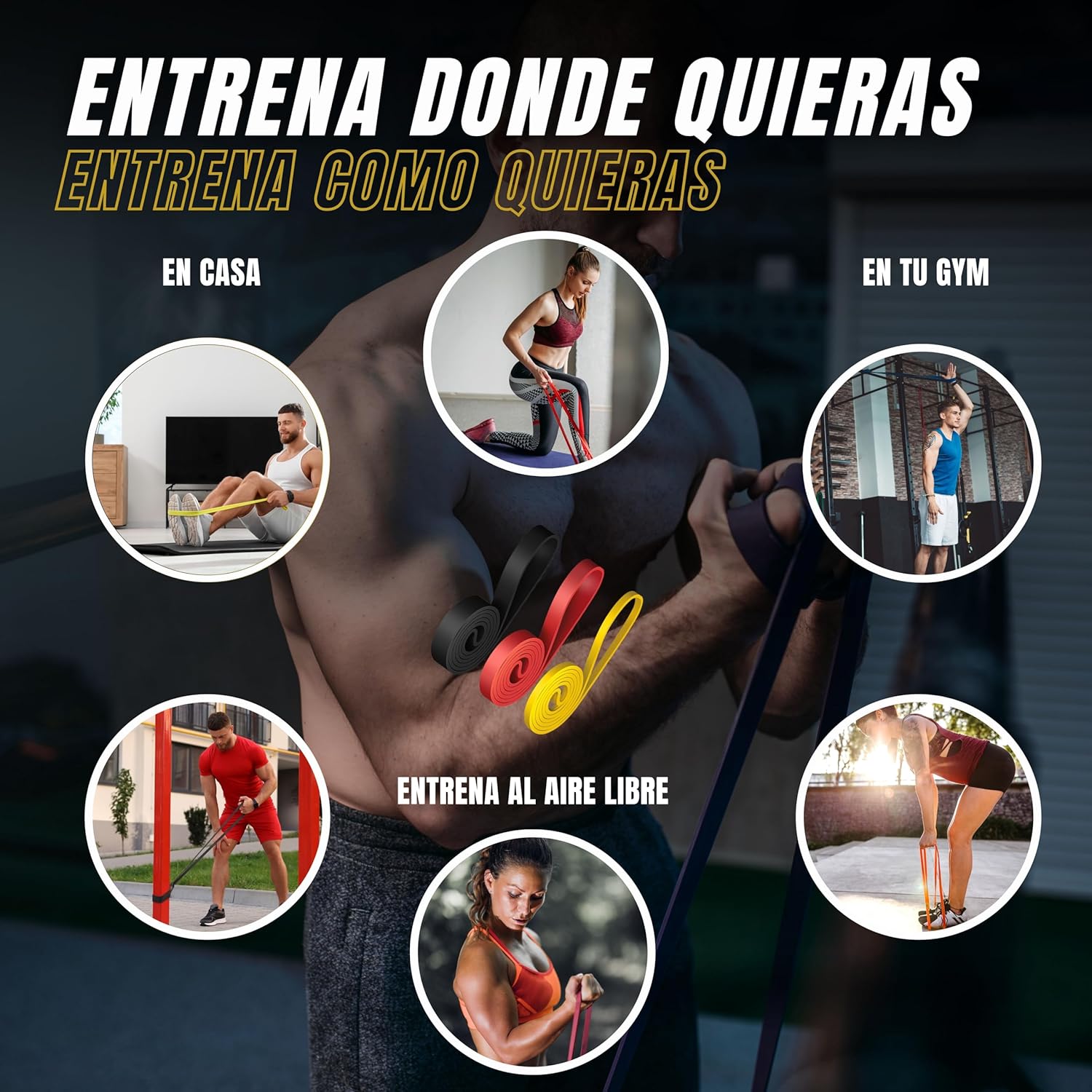 Imagen del producto - ACM Bandas Elasticas musculacion 3 Niveles + Anclaje, Agarres + Bolsa | Gomas Elasticas Musculacion Entrena en Casa, Gym | Bandas de Resistencia Entrenamiento Pilates y Yoga, Gomas Musculacion