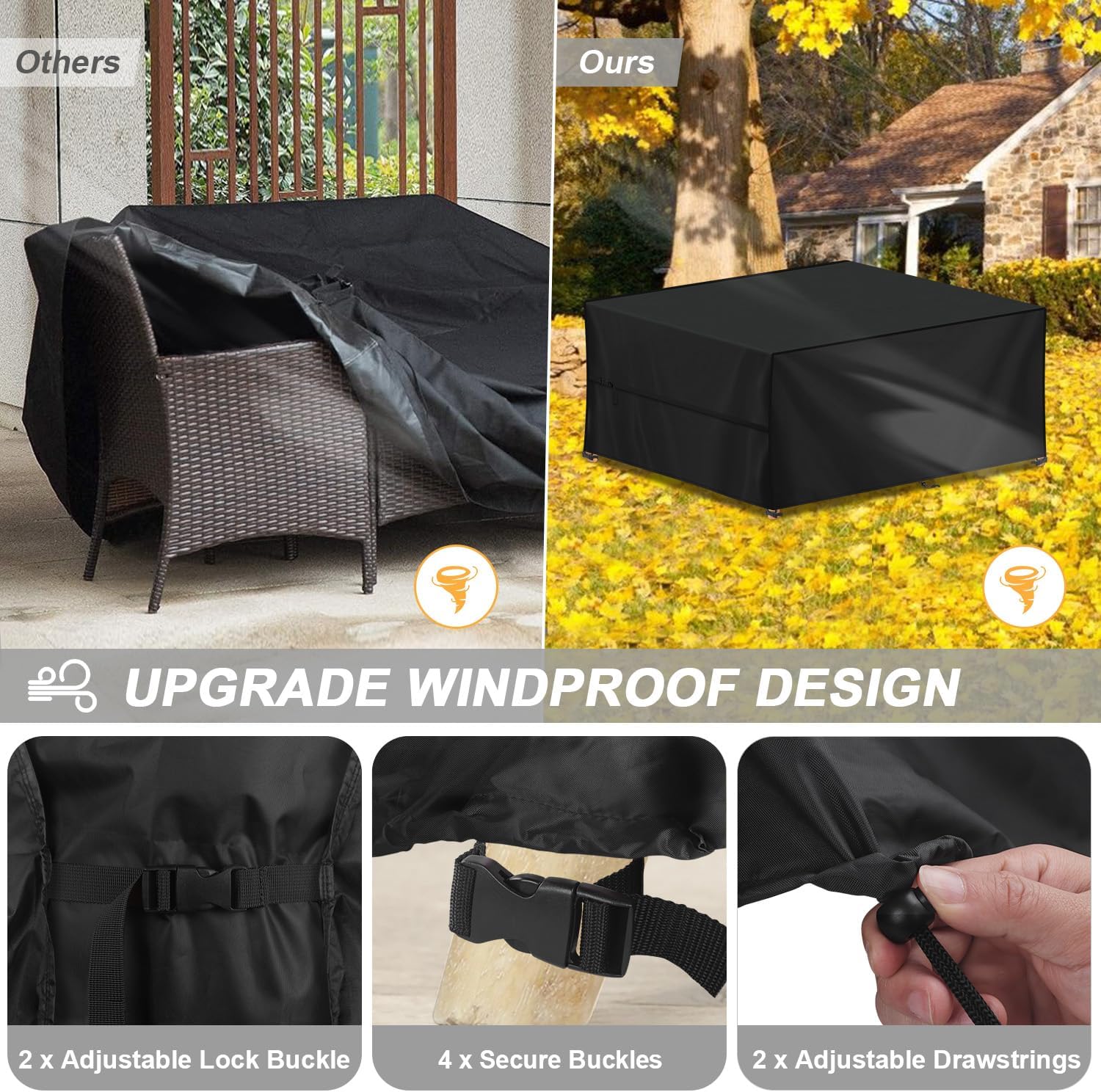 Imagen del producto - LAMUNI Funda Mesa Jardin Impermeable 180x100x75cm Funda Muebles Jardin Rectangular Cubierta para Muebles de Jardin 420D Tela Oxford Cubierta de Mesa Exterior Funda Protectora Mesa, Anti-Viento