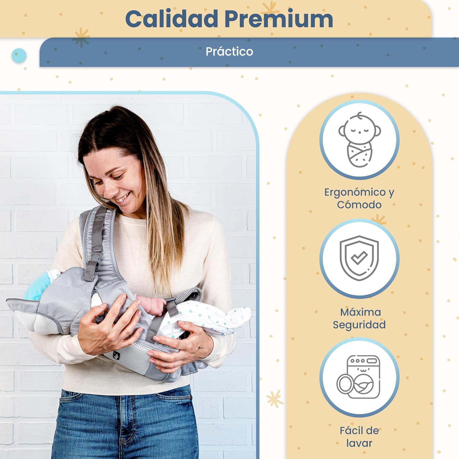 Imagen del producto - Quimets.Mochila portabebes .Portabebes ergonómico 6 en 1.Cómoda, ligera y transpirable.Porteo bebe.Porta bebes de 0 a 36 meses.De 3 a 20kg.Canguro para bebe multifunción.Pañuelo de regalo (gris)