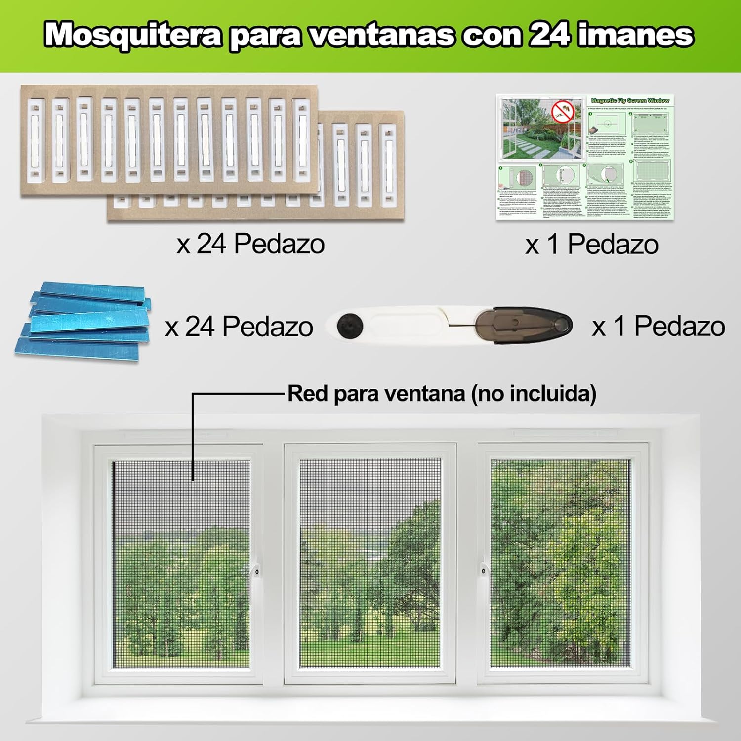 Imagen del producto - 24 Imanes para mampara de ventana, potente imán autoadhesivo, fácil instalación, mampara de ventana magnética, mampara de ventana sin taladrar ni atornillar