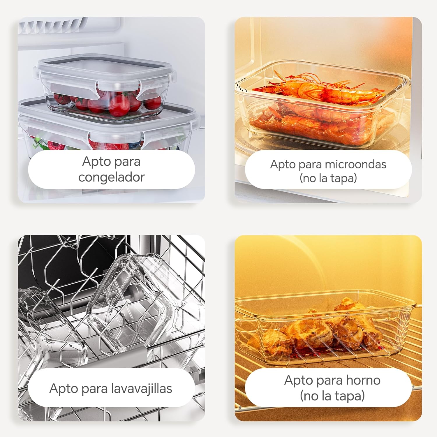 TUSEASY Tapers de Cristal Hermeticos con Tapa, 8 Piezas 1040ml/410ml Meal Prep para Comida, Envases Recipientes de Vidrio Borosilicato para Alimentos, Apto para microondas y lavavajillas, Sin BPA