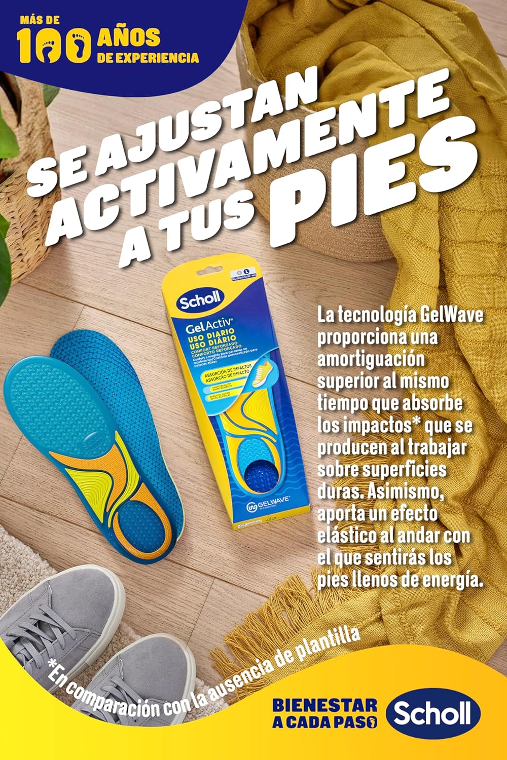 Scholl Plantillas GelActiv Uso Diario para Hombre - Para calzado informal - Unos pies cómodos todo el día, con amortiguación mediante espuma viscoelástica y tecnología GelWave -Talla 40-46,5