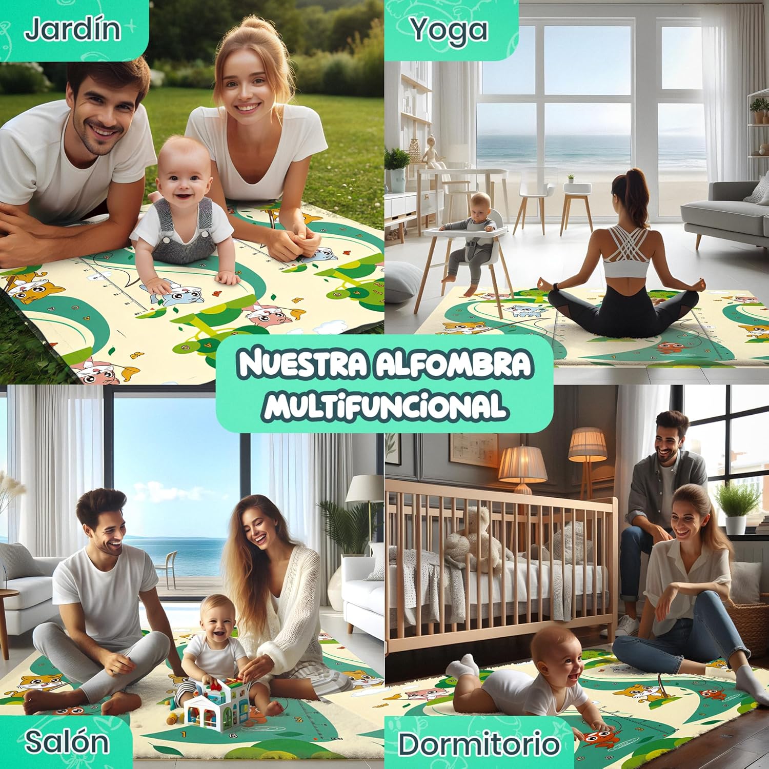 Imagen del producto - Babybaipro-Alfombra Bebe Acolchada Plegable 200x180x1 cm, Colchoneta Infantil Reversible XPE, Impermeable, No Tóxica, Tapete juegos Actividades Regalo Niña-Niño Cumpleaños Navidad. Baby PlayMat