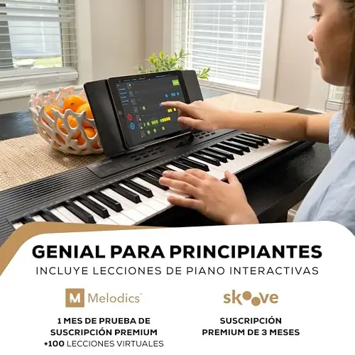 Alesis Melody 61 Teclado Piano Eléctrico para Principiantes con 61 teclas, con Altavoces, Atril para Partituras o Tablet, 300 sonidos y Lecciones de música