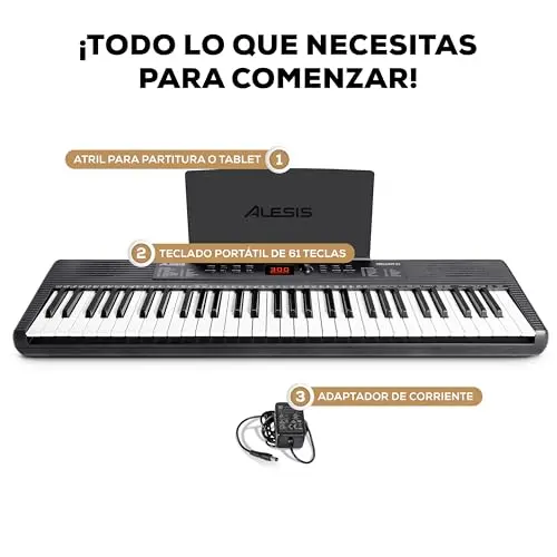 Alesis Melody 61 Teclado Piano Eléctrico para Principiantes con 61 teclas, con Altavoces, Atril para Partituras o Tablet, 300 sonidos y Lecciones de música