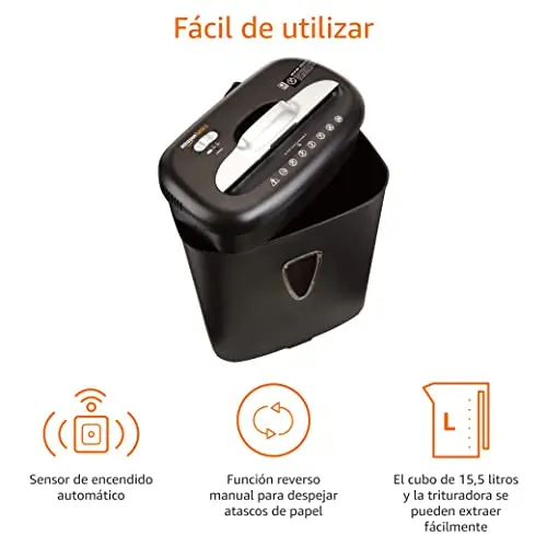 Amazon Basics Trituradora de documentos o tarjetas de crédito, Corte cruzado transversal, capacidad de 7-8 hojas, Negro