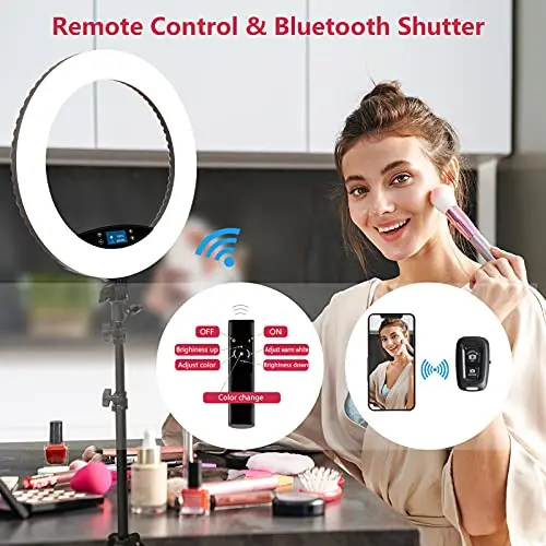 Anillo de luz LED de 19 Pulgadas con Soporte para trípode, Anillo de luz para Selfie, Pantalla táctil LCD, luz para Video Vlog de Retrato de Estudio con Bolsa de Transporte y Control Remoto, CRI>97