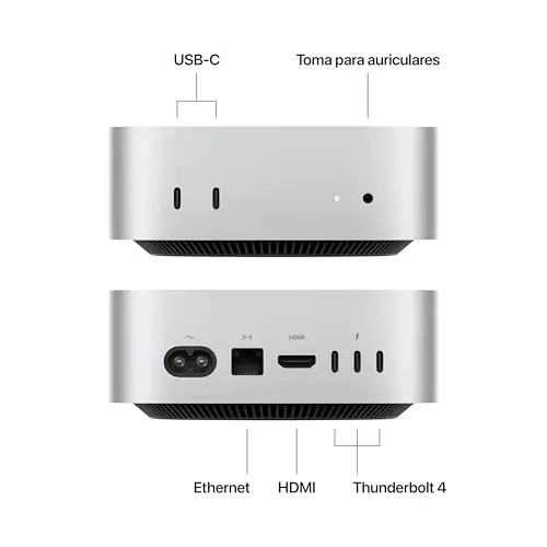 Apple Mac Mini Ordenador de Mesa con Chip M4, CPU de 10 núcleos y GPU de 10 núcleos: diseñado para Apple Intelligence, 16 GB de Memoria unificada, SSD de 256GB, Gigabit Ethernet