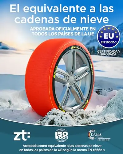 ARCOL Fundas Rueda Nieve para Coche Homologado EN 16662-1 - Dos Cadenas Nieve de Tela para Coche. Snow Sock Talla XL para R14-R22 (Tamaños de Neumáticos Detallados en el Interior) (Control, XL)