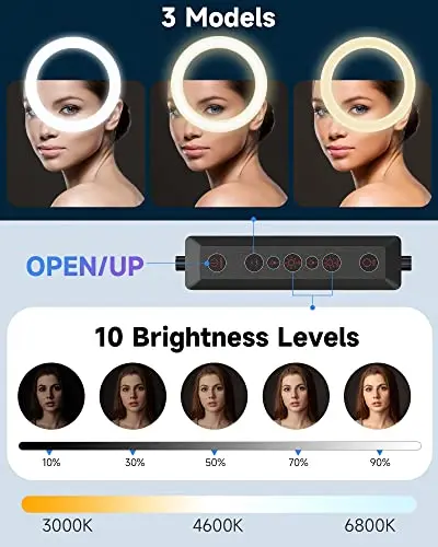 Aro De Luz con Tripode Alto - QIUOIO Anillo De Luz LED 10.2'' para Movil con 35 Modos RGB - Ring Light 3 Efectos de Iluminación y 10 Brillo Ajustable - Se Pueden Usar para Disparos TikTok Twich Live
