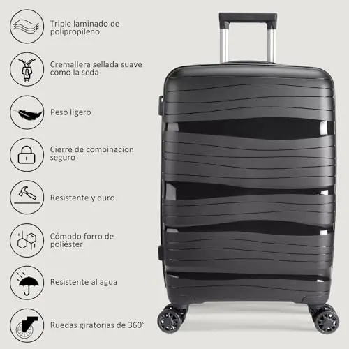 ARTREE Maletas de Viaje Cabina - Trolley Rígida Polipropileno con 4 Ruedas Giratorias y Cierre de Combinación - Maleta Cabina Prácticas y Ligeras 55x40x25cm, 45L (Negro)