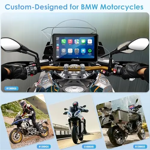 Carpuride W702B Pro Motocicleta Carplay Pantalla con Soporte para BMW Moto, Inalámbrico CarPlay y Android Auto, 7” Impermeable Táctil Pantalla, Dual Bluetooth, Intercomunicador Función, Navegación.