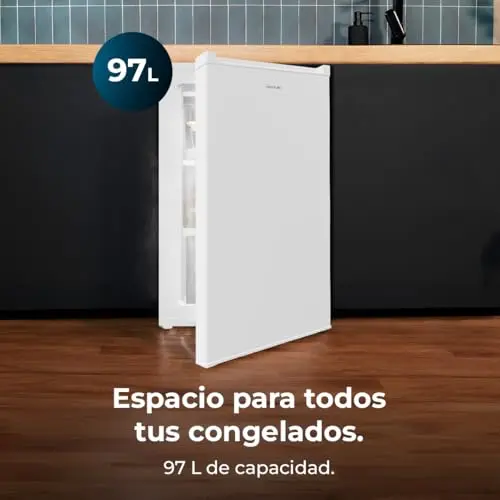 Cecotec Congelador Vertical Sobremesa 97 L Bolero CoolMarket TF 97 White, Clase Energética E, Diseño compacto, Puerta reversible, 3 Cajones, Medidas 55,1 x 57,5 x 83,5 cm, Color Blanco