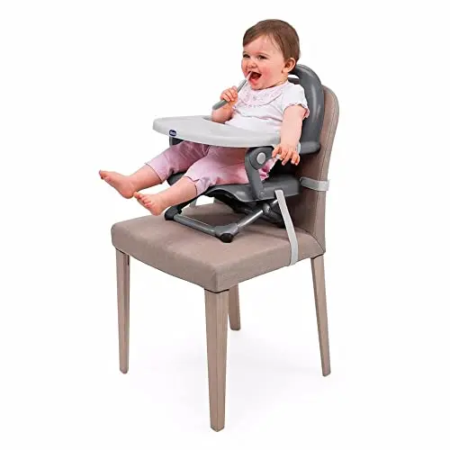 Chicco Pocket Snack Alzador de Silla para Niños para Comer, Apto de 6 Meses hasta 3 Años (15 kg), Trona de Viaje Portátil y Ajustable para Bebés, Compacta y con Bandeja - Gris (Dark Grey)