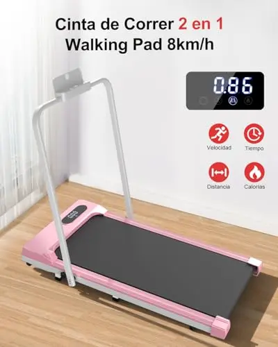 Cinta de Correr Plegable 2 en 1-2.5HP Cinta de Correr Eléctrica Debajo del Escritorio, 8 km/h, 40x100 cm, Peso Máximo 130 kg, Pantalla LCD y Control Remoto, para el Hogar y Oficina (Rosa)