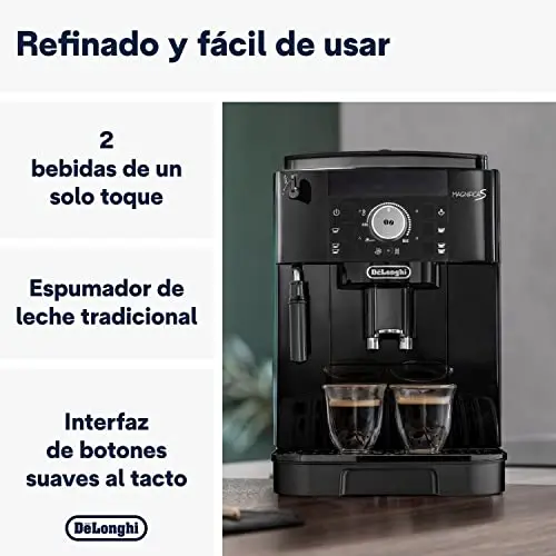 De'Longhi Magnifica S ECAM11.112.B, Cafetera Superautomática con Boquilla para Leche, Cafetera Espresso del Grano a la Taza con 2 Recetas One-Touch, Panel de Control Soft-Touch, 1450W, Negro