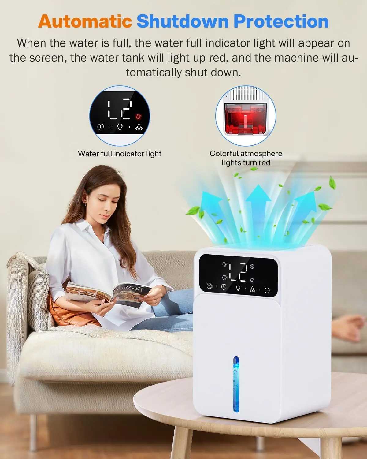 Deshumidificador Eléctrico 1500ML | con Apagado Automático | Luz LED de 7 Colores | Portátil | ultra Silencioso | Pequeño Deshumidificador para Dormitorio | Cuarto de Baño | RV | Armario