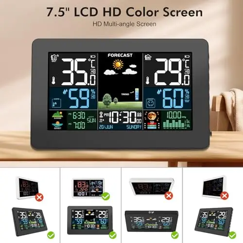 Estación Meteorológica, Estacion Meteorologica Interior Exterior Pantalla a Color, Pronóstico del Tiempo, Temperatura, Humedad, Despertador LCD con Función de Repetición, Presión del Aire