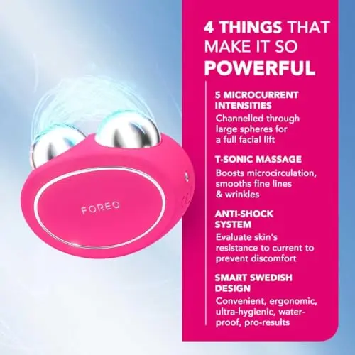 FOREO BEAR Masajeador facial eléctrico de microcorrientes - Define el contorno de la mandíbula - Lifting facial no invasivo - Anti arrugas - Seguro e indoloro - Fuchsia