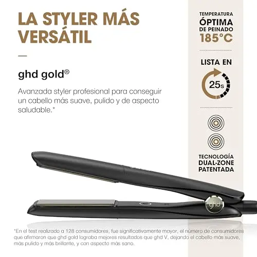 ghd gold - Plancha de pelo profesional para alisar, rizar y crear ondas, temperatura óptima de peinado 185ºC, tecnología dual-zone, negro