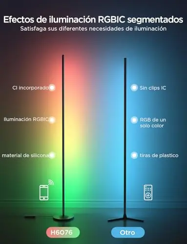 Govee Lámpara de Pie Moderna, RGBIC Lámpara LED Funciona con Alexa, Google Assistant y App, 16 Millones de Colores DIY y 61 Modos de Escena, Sincronización Musical para Dormitorio, Gaming Room