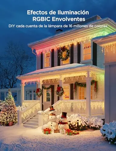 Govee Luces de Carámbano, RGBIC Luces Exterior de 10M, 400 LEDs Luces de Navidad Inteligentes con 78+ Modos para Decoración de Halloween, IP65 Impermeable, Compatibles con Alexa y Google Assistant