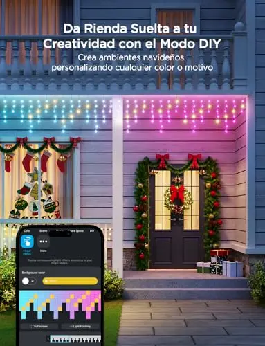 Govee Luces de Carámbano, RGBIC Luces Exterior de 10M, 400 LEDs Luces de Navidad Inteligentes con 78+ Modos para Decoración de Halloween, IP65 Impermeable, Compatibles con Alexa y Google Assistant