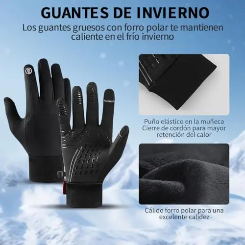 Guantes Invierno,Guantes Ciclismo,Guantes de Pantalla Táctil Impermeable,Guantes Cálido,Adecuado para Correr,Conducir,Andar en Bicicleta,Escalar Rocas,Al Aire Libre,Circunferencia de la mano 18~22 cm