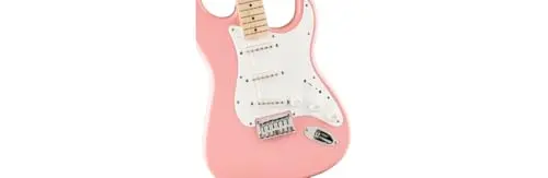 Guitarra eléctrica FSR Squier Sonic® Stratocaster® HT, diapasón de arce, golpeador blanco, Shell Pink