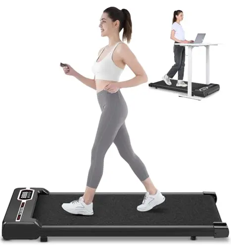 HomeFitnessCode Cinta de Correr Eléctrica 3 en 1 Plegable - Caminadora - Walking Pad, 8 km/h,2.5 HP, Superficie Ancha de 40 cm, Control Remoto y Pantalla LCD,Capacidad 130 kg (Oscuro)