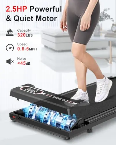 HomeFitnessCode Cinta de Correr Eléctrica 3 en 1 Plegable - Caminadora - Walking Pad, 8 km/h,2.5 HP, Superficie Ancha de 40 cm, Control Remoto y Pantalla LCD,Capacidad 130 kg (Oscuro)