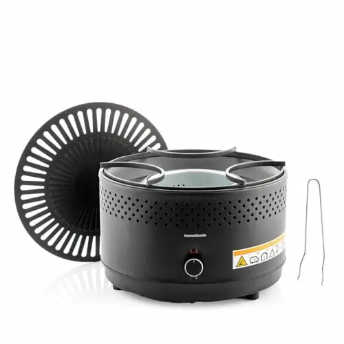 InnovaGoods® Barbacoa de sobremesa, Barbacoa de Carbón sin Humo Ni Olores, Parrilla portátil para Cocinar en interiores y exteriores con Todas las Comodidades, Adaptable con baterías o Conexión USB-C.