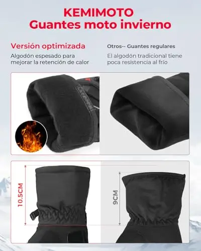 KEMIMOTO Guantes Moto Invierno, Guantes Moto Hombre con Impermeable de Manera Eficiente, Guantes Moto Homologados con Pantalla Táctil para Deportes al Aire Libre Esquí Motociclismo