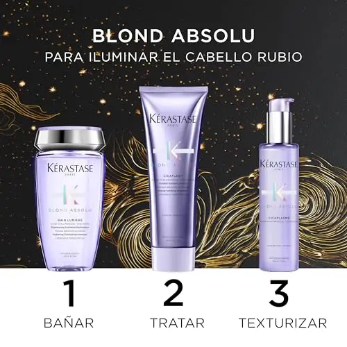 Kérastase, Blond Absolu, Cofre con Rutina Diaria para el Cabello con Champú Bain Lumière (250 ml), Acondicionador Cicaflash (200 ml) y Sérum Cicaplasme (150 ml), Para Cabello Decolorado o Rubio