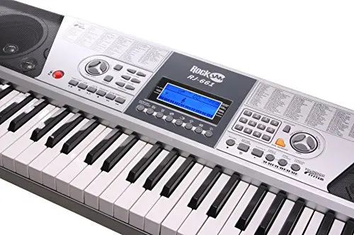 Kit de piano RockJam con teclado de 61 teclas con banco de piano digital, soporte para piano eléctrico, auriculares, pegatinas para notas de piano y lecciones de piano simplemente