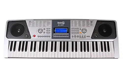 Kit de piano RockJam con teclado de 61 teclas con banco de piano digital, soporte para piano eléctrico, auriculares, pegatinas para notas de piano y lecciones de piano simplemente