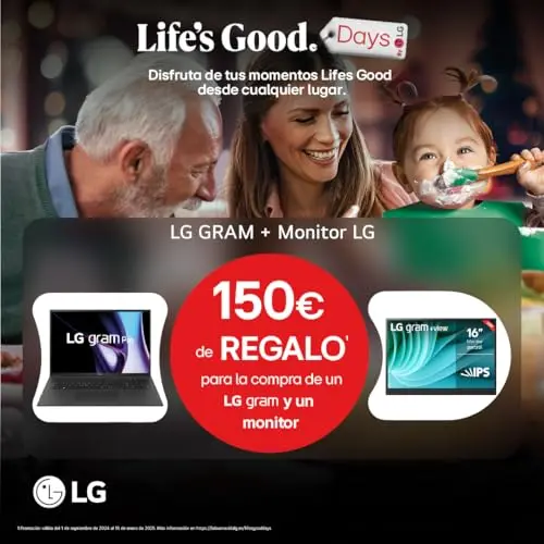 LG Gram Pro 16Z90SP-A.AD75B - Portátil Ultraligero de 40.6 cm (16") 2880x1800, Panel OLED Antirreflejo, Intel® Core™ Ultra 7, 32 GB RAM, 512GB SSD, 1,279 g, Batería 21.5 h, Windows 11, Negro Obsidiana