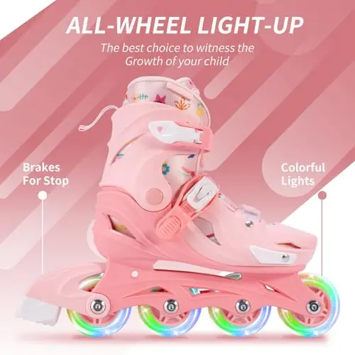 Locavun Patines en Línea con Luz Ajustable de 4 Tamaños para Niños, Patines Rígidos para Niñas y Niños