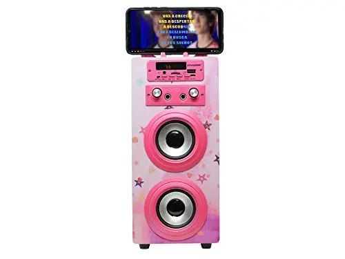 Máquina de Karaoke Portátil DYNASONIC, Altavoz Karaoke con 2 Micrófonos, Altavoz Bluetooth, Luz USB incluida, Lector USB y SD, diseño Exclusivo, Regalo Original (025-15 luz)